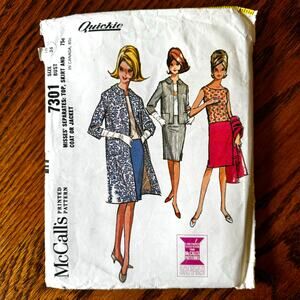 UNCUT Vintage 1960s McCalls 7301 Sewing Pattern Size Med Coat Top Skirt Jacket